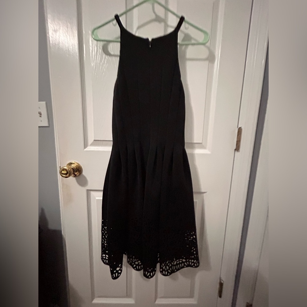 Vince Camuto black halter dress with cutout trim